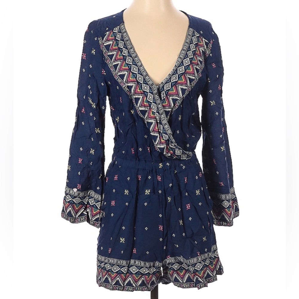 Roxy Navy‎ Blue Long Sleeve Boho Beach Romper